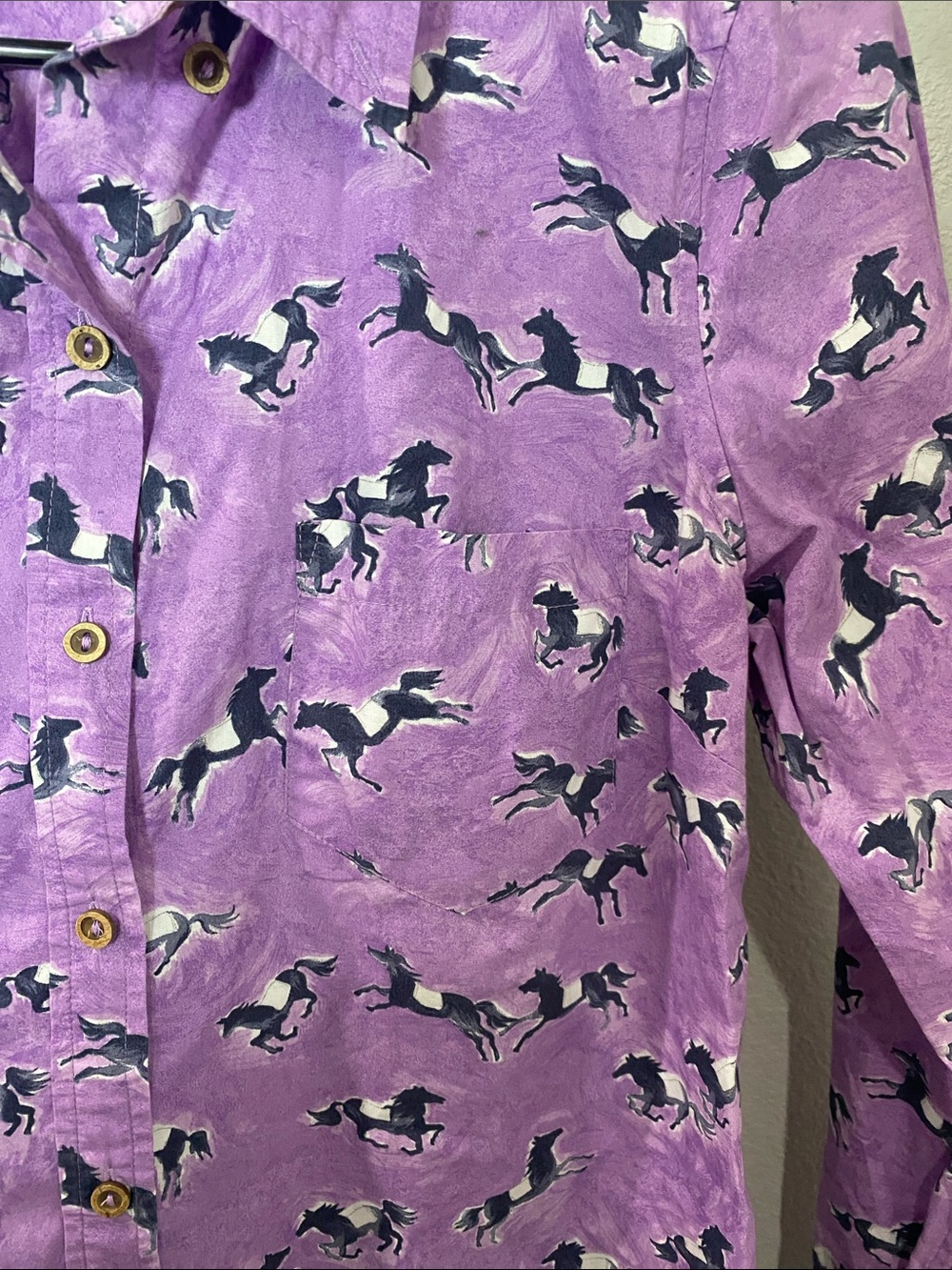 Odille Anthropolie Purple Horse Print Button-Down Shirt - Picture 7 of 7